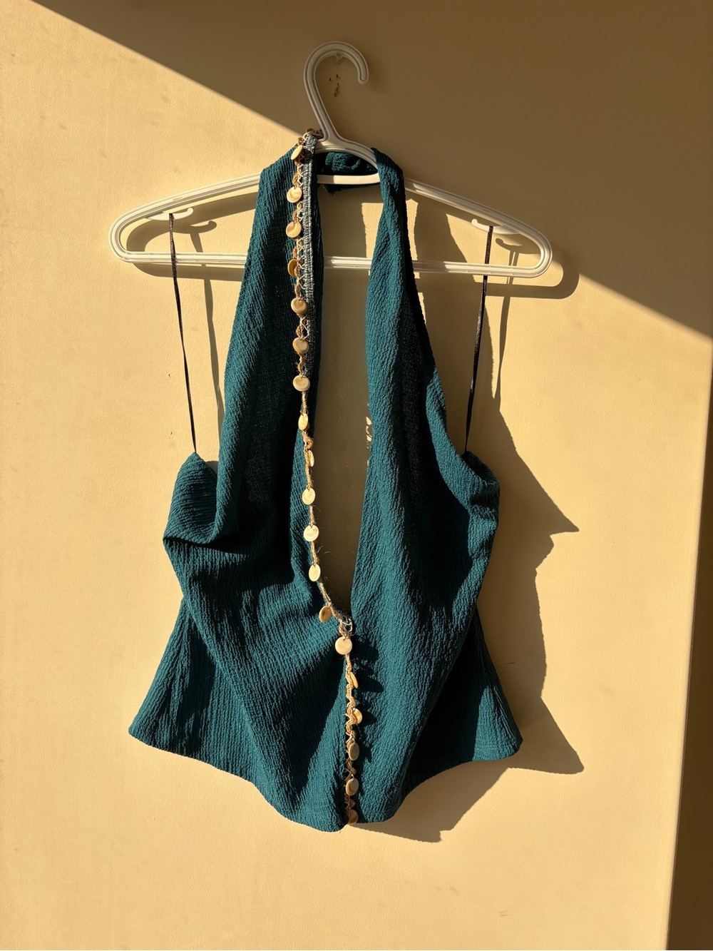 H&M Teal Halter Camisole with Shell-Accented Front